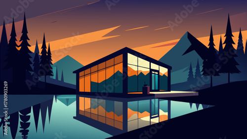 Silhouette of a haunted house on a hill with a black sky and moon at night