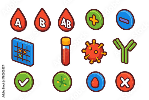 Blood Type Compatibility Icons. Isometric vector illustration set Blood Type and Compatibility: A type icon, B type icon, AB type