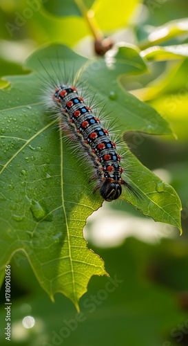 Caterpillar on Leaf - A Close-Up of Natures Beauty.