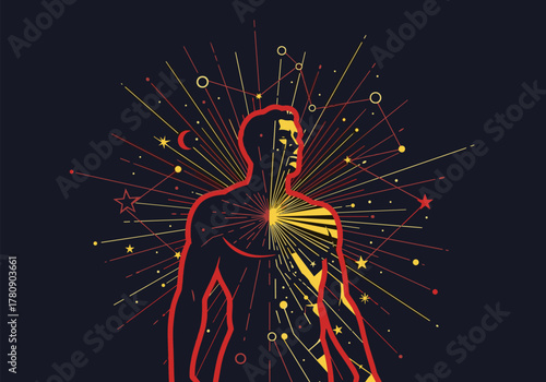 Cosmic silhouette: man in radiant starburst design