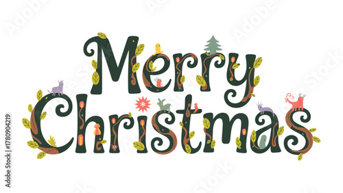 Merry Christmas: A festive Merry Christmas typography design with decorative elements evokes a sense of holiday cheer and festive anticipation.