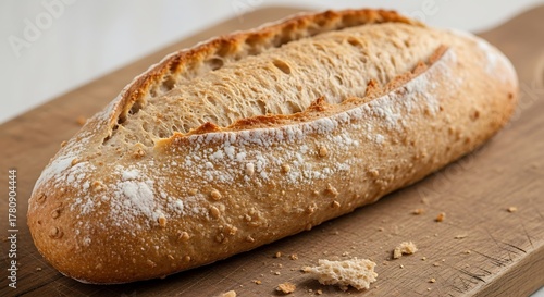 Artisan Bread Loaf on Wooden Board - Rustic and Delicious.
