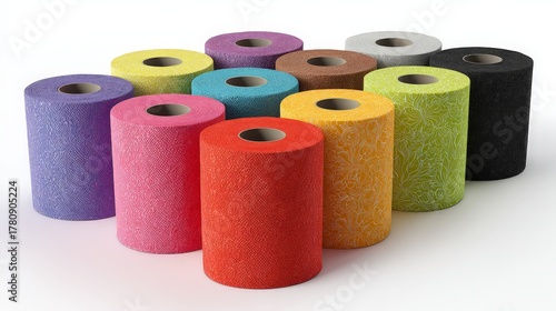 Vibrant Collection of Colored Toilet Paper Rolls