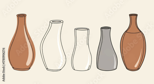 Decorative Vase Collection: An array of artfully designed vases of varying shapes and sizes, showcasing textures and a sense of refined beauty, perfect for interior design inspiration.