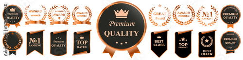 Fotografie Metallic bronze badge vector set with stylish copper outlines, premium ornamenta