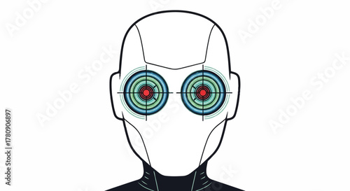 Targeted Focus: A unique and mysterious face is marked with the crosshairs of a targeting reticle. It creates a sense of tension and mystery.