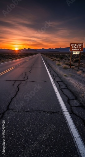 Desert Highway at Sunset - A Journey into the Horizon.