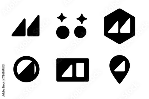Slope Comparison Icons. Solid style icons of slope comparison zones: incline side-by-side glyph, real vs illusion icon, diagram