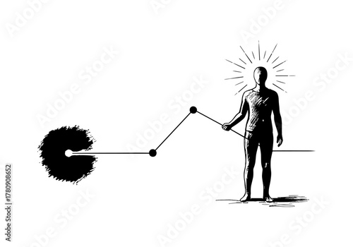 Silhouette figure with graph line and abstract concept design