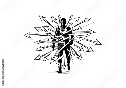 Dynamic sketch of silhouette with arrow directions and energy