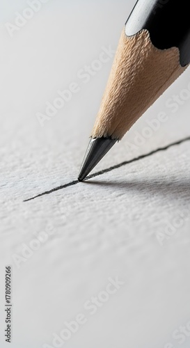 Pencil Point Drawing a Line on White Paper.