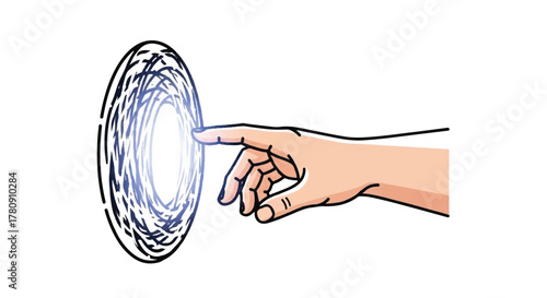 Conceptual Hand Interaction: A single hand reaches out, its finger poised to touch a swirling, ethereal vortex, symbolizing choice and future possibilities.