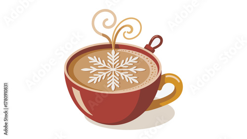 Cozy Winter Moment: A steaming mug of warm beverage, adorned with a delicate snowflake design, offers a moment of pure comfort and festive cheer, perfect for cold days.