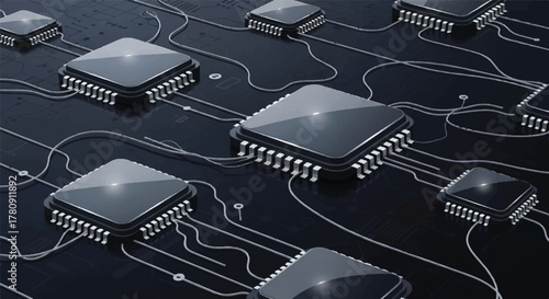 Integrated Circuit Design: An intricate network of integrated circuits interconnected in a modern digital circuit, showcasing technological advancement and innovation.
