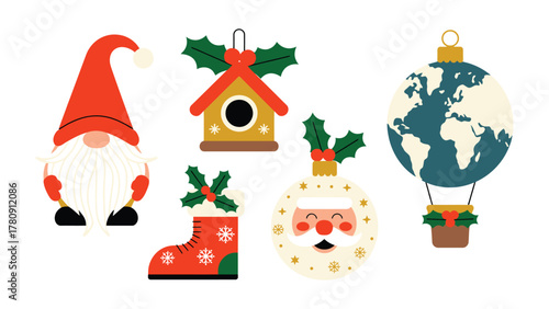 Festive Ornament Collection: Adorable Christmas ornaments in a playful arrangement. This image celebrates the charm of the holiday spirit. 