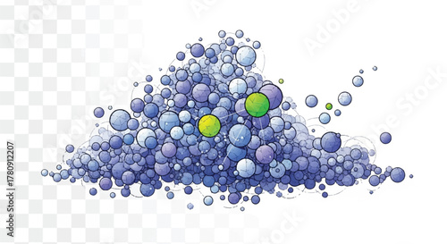 Abstract Molecular Cloud: A vibrant and intricate depiction of a molecular cloud, composed of a multitude of interconnected spheres of varying sizes and shades.