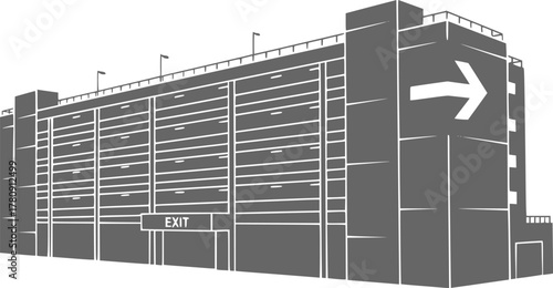 Geometric Wayfinding Building Exit Silhouette - Modern Architecture Black Vector Icon for Navigation & Travel
