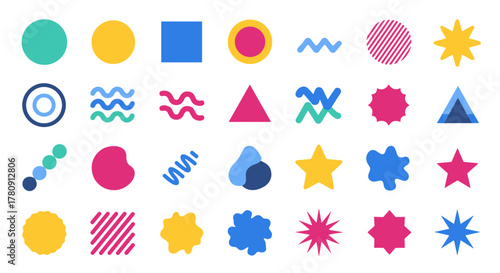 Versatile collection of vibrant abstract and geometric vector shapes for modern graphic design projects and digital art aesthetics