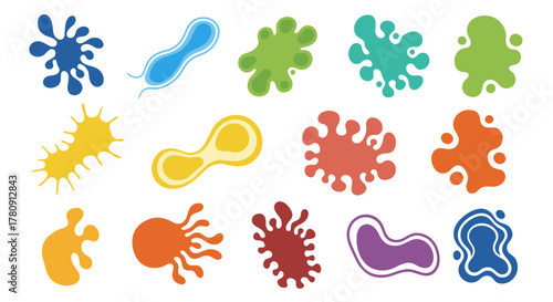 Colorful Microscopic Organisms Bacteria, Viruses, and Microbes Collection