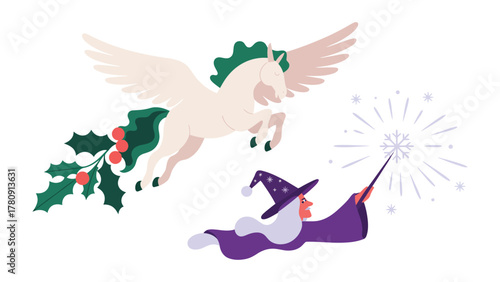 Mystical Encounter: A whimsical scene unfolds where a wizard interacts with a flying creature in a magical realm, capturing the essence of fantasy and enchantment.