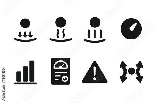 Field Strength Icons. Solid style icons of field strength levels: weak gravity icon, medium field control, high intensity