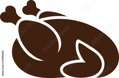 roast chicken silhouette vector design, grilled whole chicken icon illustration, roasted bird outline on white