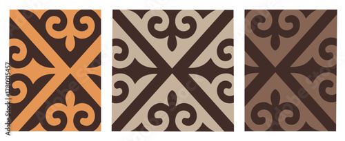 Set of kazakh patterns backgrounds. vector illustration. For design, wallpaper, card, banner, flyer. Ethnic ornament. Decorative art of nomads. 