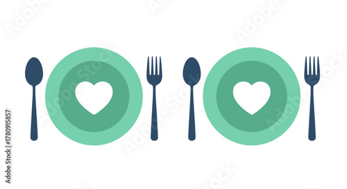 Plates cutlery and heart shapes illustrate love for dining experiences