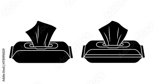 Simple black and white outline illustration of two wet wipes containers