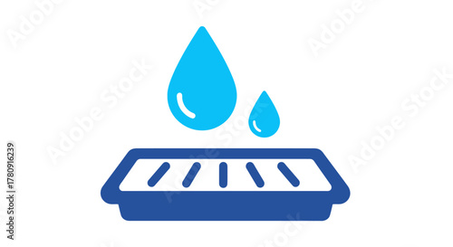 A simple blue icon depicting water droplets falling onto a surface