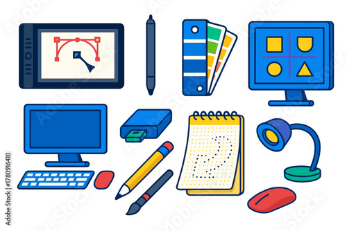Graphic Design Toolkit. Isometric vector illustration set design tools for graphic designers and creatives: professional drawing