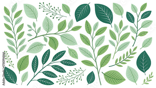 Green Leaves and Branches Illustration for Springtime Designs and Natural Concepts