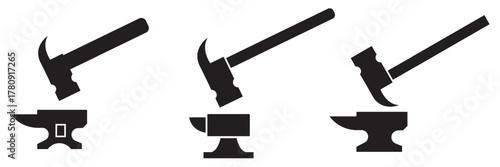 Blacksmith icon. Anvil and mallet icon.   isolated on white background. Vector illustration. EPS 10