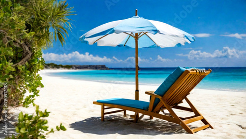 Wallpaper Mural Blue Beach Chair on beautiful coastline, waves with amazing beach sea, Summer vacation concept Torontodigital.ca