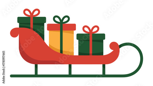 Festive Sleigh Ride: A vibrant illustration depicts a classic red sleigh, brimming with beautifully wrapped gift boxes, evoking the excitement and anticipation of the holiday season.