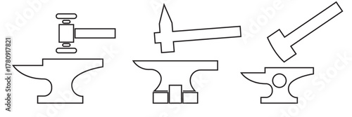 Blacksmith icon. Anvil and mallet icon.   isolated on white background. Vector illustration. EPS 10