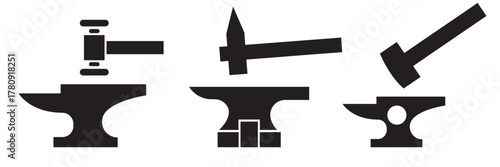 Blacksmith icon. Anvil and mallet icon.   isolated on white background. Vector illustration. EPS 10