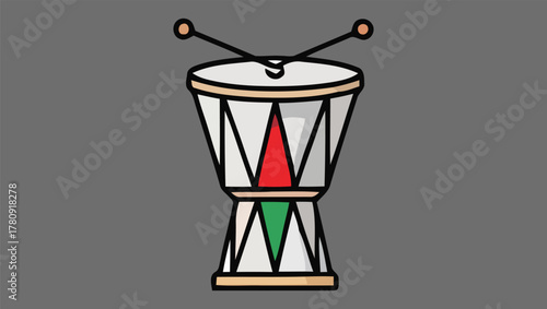 Stylized African Djembe Drum Illustration with Mallets, a Traditional Hand Percussion Instrument for Rhythm and Cultural Expression in Music Design Concepts