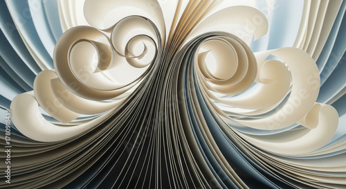 Abstract Paper Vortex Design with Swirling Beige and Blue-Grey Layers
A highly detailed and symmetrical abstract image featuring a dramatic vortex or swirling pattern