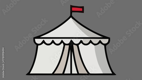 Charming White Tent Illustration with Red Flag for Events and Celebrations