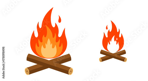 Cartoon illustration of a small campfire with burning red and yellow flames