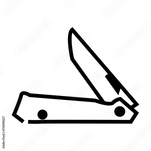 Black and white vector illustration of a folding pocket knife. Simple minimal design ideal for survival, camping, tools, or outdoor adventure graphics.