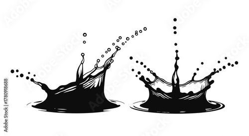 Elegant black silhouettes of two ornate high backed armchairs facing forward