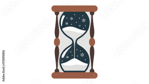 Time's Wintery Passage: An hourglass filled with snow, beautifully capturing the transient nature of time and the serene beauty of winter.