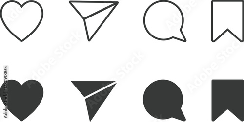 Social Media Engagement Icons Set -  Like, Share, Comment, and Save