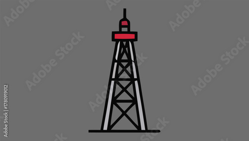 Iconic Oil Derrick Structure, Representing Energy Industry and Resource Extraction on a Simple Gray Background