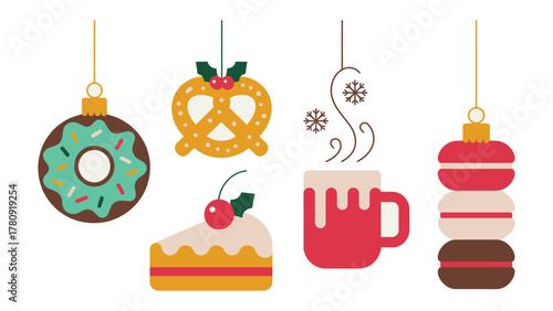Festive Food Ornaments: Delightful assortment of holiday-themed food ornaments hanging with elegance, adding a touch of sweetness and cheer to any festive occasion.