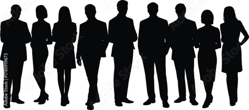 Silhouette group of business people standing together, teamwork concept, professional collaboration, unity, leadership and corporate success illustration
