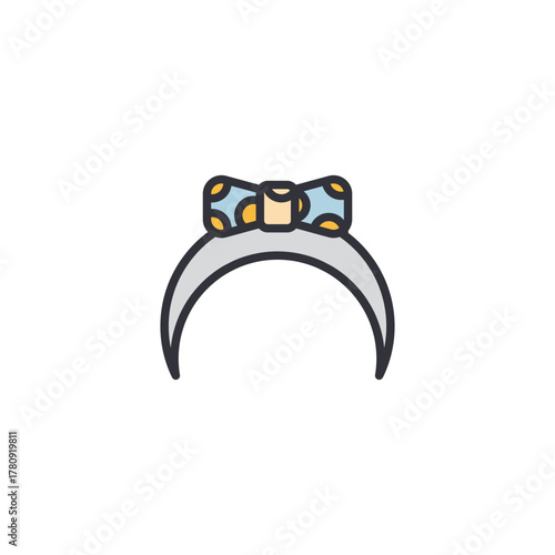 Cute headband icon with small crown detail, simple pastel color outline, perfect for children accessory category, vector flat design, isolated white background.