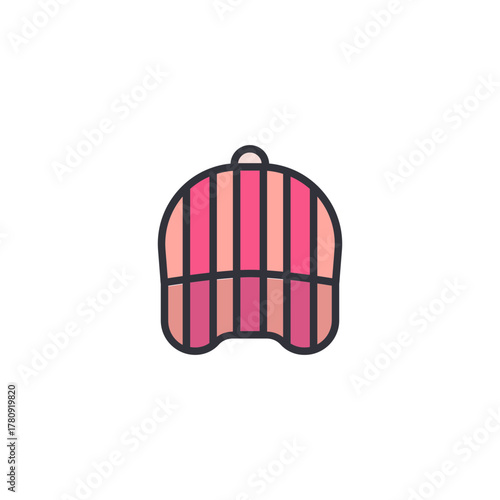 Beanie hat icon with vertical stripe texture, soft rounded shape, cute winter season fashion vector element, simple pastel outline style for creative asset collections.